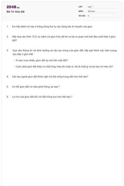 Bài 15: Giun đất