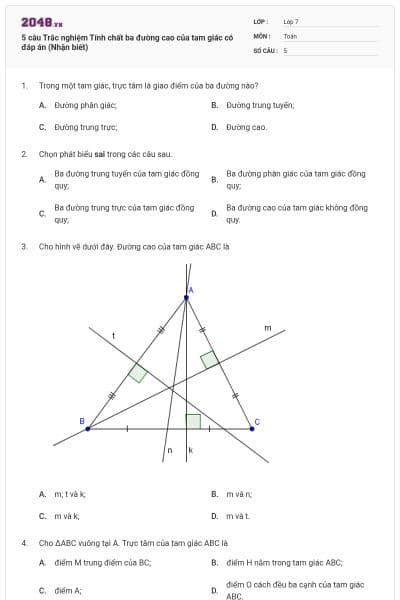 5 câu Trắc nghiệm Tính chất ba đường cao của tam giác có đáp án (Nhận biết)