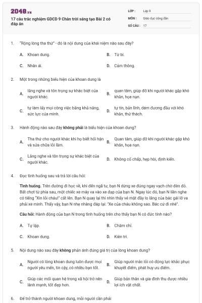 17 câu trắc nghiệm GDCD 9 Chân trời sáng tạo Bài 2 có đáp án