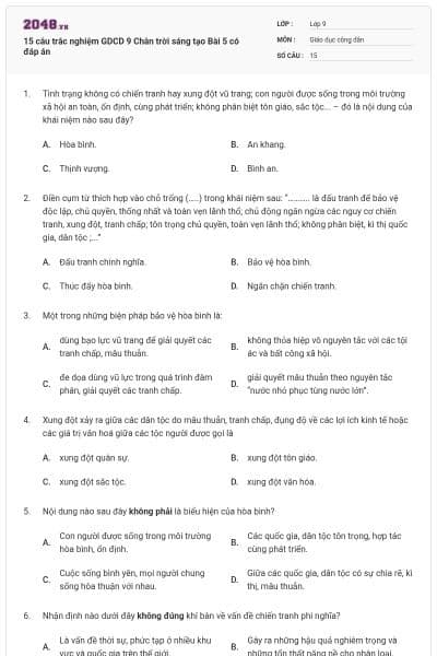 15 câu trắc nghiệm GDCD 9 Chân trời sáng tạo Bài 5 có đáp án