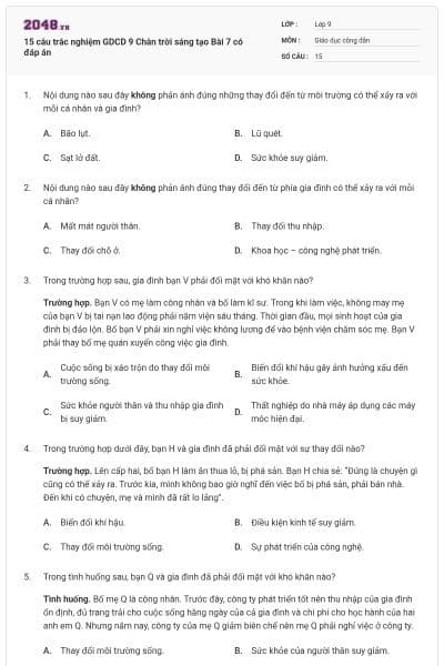 15 câu trắc nghiệm GDCD 9 Chân trời sáng tạo Bài 7 có đáp án