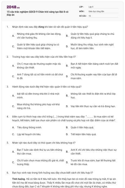15 câu trắc nghiệm GDCD 9 Chân trời sáng tạo Bài 8 có đáp án