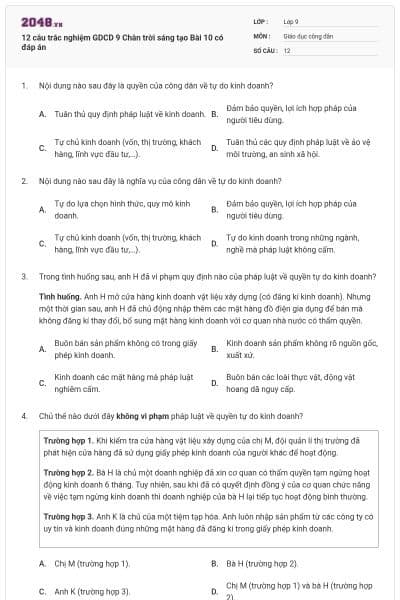 12 câu trắc nghiệm GDCD 9 Chân trời sáng tạo Bài 10 có đáp án