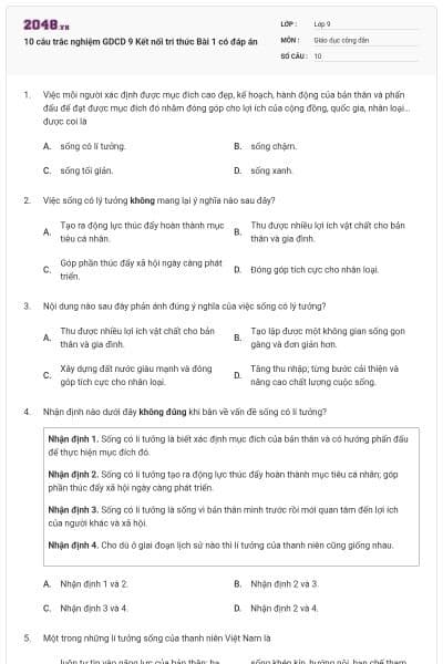 10 câu trắc nghiệm GDCD 9 Kết nối tri thức Bài 1 có đáp án