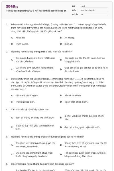 15 câu trắc nghiệm GDCD 9 Kết nối tri thức Bài 5 có đáp án