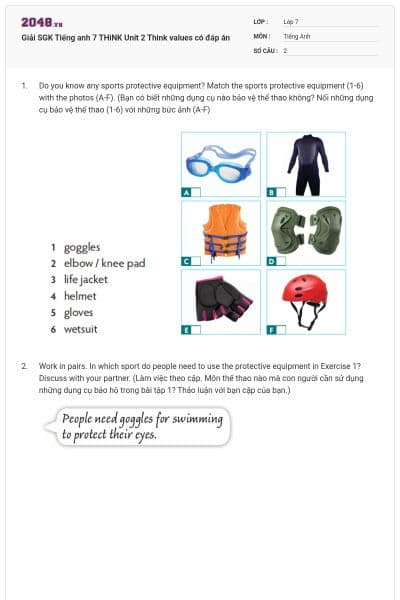 Giải SGK Tiếng anh 7 THiNK Unit 2 Think values có đáp án