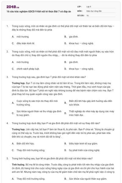 16 câu trắc nghiệm GDCD 9 Kết nối tri thức Bài 7 có đáp án