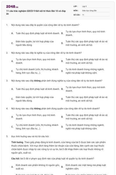 11 câu trắc nghiệm GDCD 9 Kết nối tri thức Bài 10 có đáp án