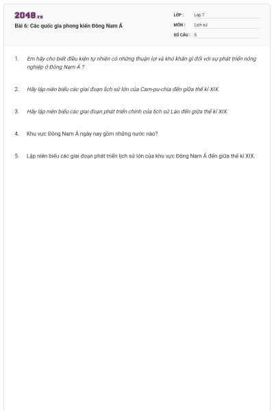 Bài 6: Các quốc gia phong kiến Đông Nam Á