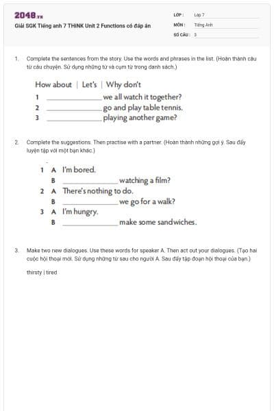 Giải SGK Tiếng anh 7 THiNK Unit 2 Functions có đáp án