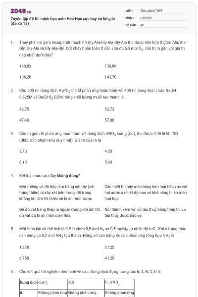 Tuyển tập đề thi minh họa môn Hóa Học cực hay có lời giải (đề số 13)