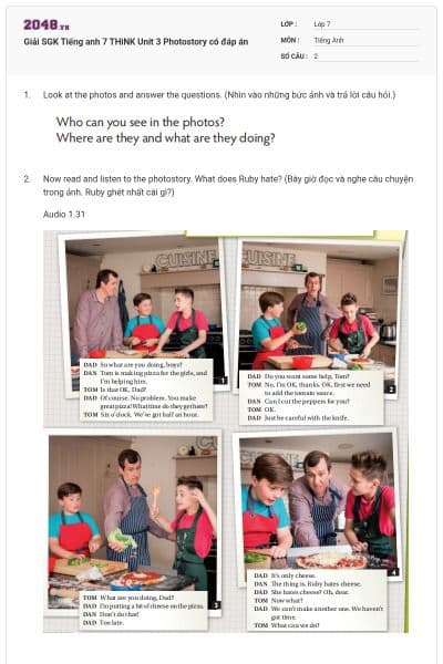 Giải SGK Tiếng anh 7 THiNK Unit 3 Photostory có đáp án