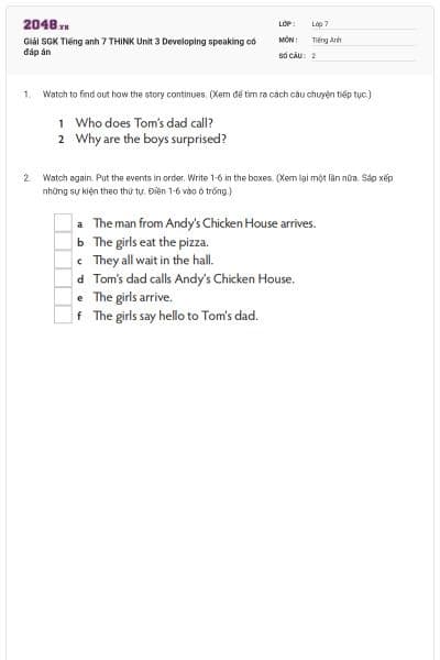 Giải SGK Tiếng anh 7 THiNK Unit 3 Developing speaking có đáp án