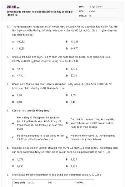 Tuyển tập đề thi minh họa môn Hóa Học cực hay có lời giải (đề số 13)