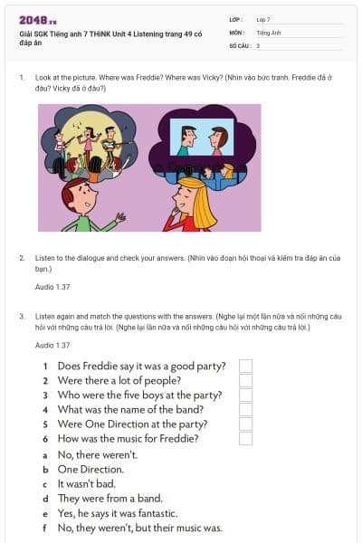 Giải SGK Tiếng anh 7 THiNK Unit 4 Listening trang 49 có đáp án