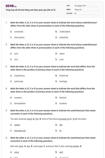 Tổng hợp đề thi thử tiếng anh thpt quốc gia (Đề số 5)