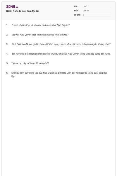 Bài 8: Nước ta buổi đầu độc lập