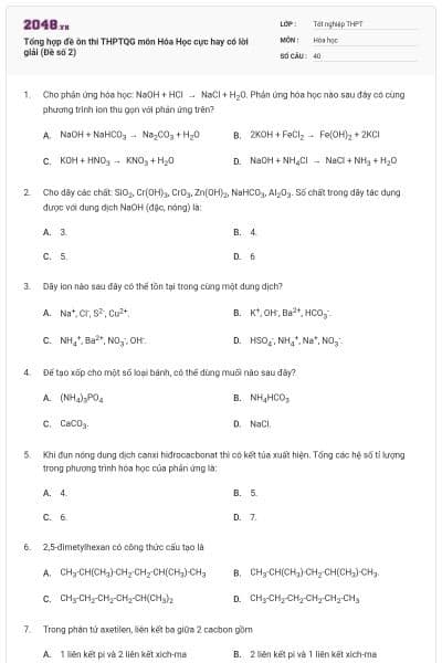 Tổng hợp đề ôn thi THPTQG môn Hóa Học cực hay có lời giải (Đề số 2)