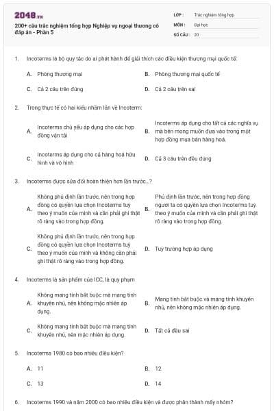 200+ câu trắc nghiệm tổng hợp Nghiệp vụ ngoại thương có đáp án - Phần 5