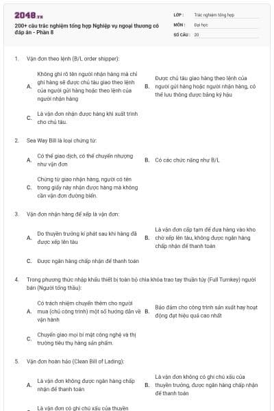 200+ câu trắc nghiệm tổng hợp Nghiệp vụ ngoại thương có đáp án - Phần 8