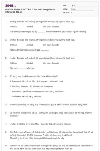 Giải VTH Tin học 6 KNTT Bài 7: Tìm kiếm thông tin trên Internet có đáp án