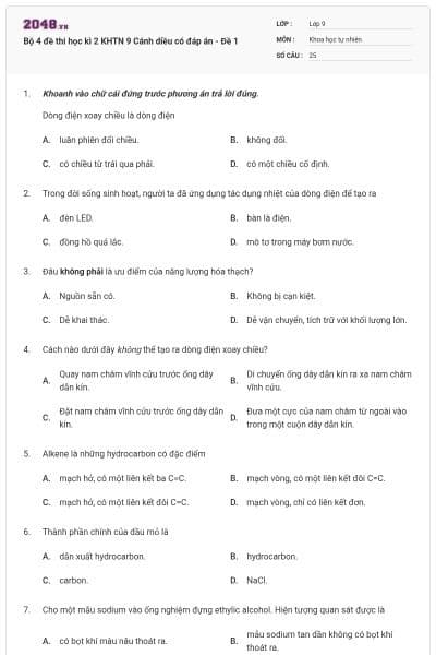 Bộ 4 đề thi học kì 2 KHTN 9 Cánh diều có đáp án - Đề 1