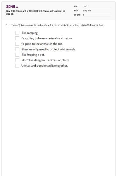 Giải SGK Tiếng anh 7 THiNK Unit 5 Think self-esteem có đáp án