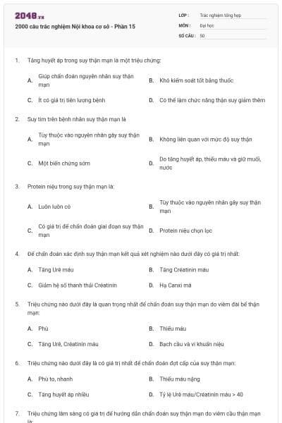 2000 câu trắc nghiệm Nội khoa cơ sở - Phần 15