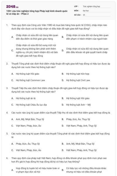 100+ câu trắc nghiệm tổng hợp Pháp luật kinh doanh quốc tế có đáp án - Phần 2