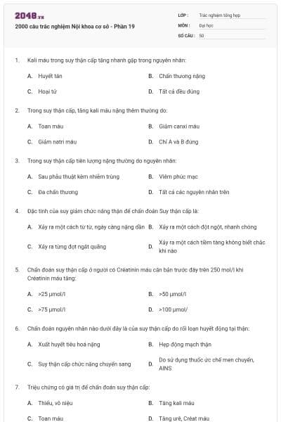 2000 câu trắc nghiệm Nội khoa cơ sở - Phần 19