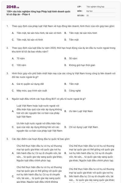 100+ câu trắc nghiệm tổng hợp Pháp luật kinh doanh quốc tế có đáp án - Phần 4