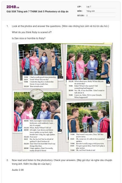 Giải SGK Tiếng anh 7 THiNK Unit 5 Photostory có đáp án