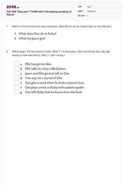 Giải SGK Tiếng anh 7 THiNK Unit 5 Developing speaking có đáp án