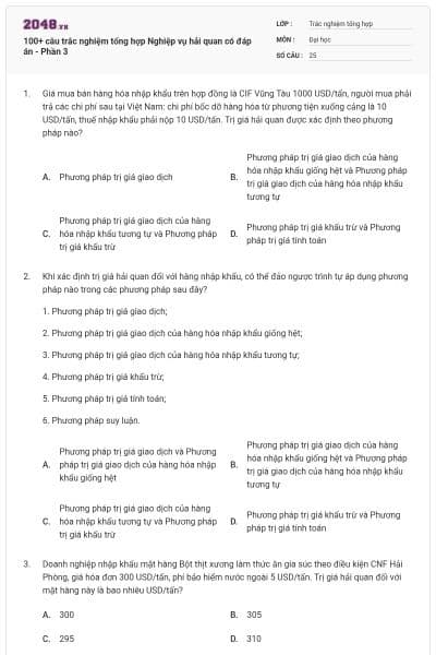 100+ câu trắc nghiệm tổng hợp Nghiệp vụ hải quan có đáp án - Phần 3