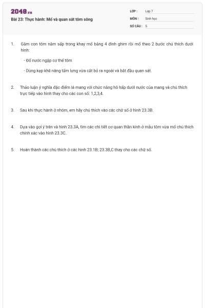 Bài 23: Thực hành: Mổ và quan sát tôm sông