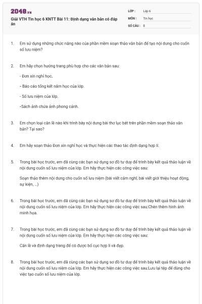 Giải VTH Tin học 6 KNTT Bài 11: Định dạng văn bản có đáp án