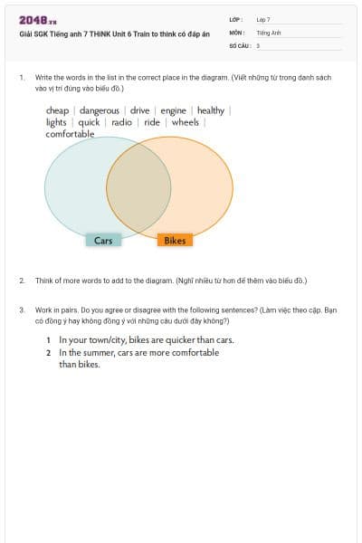 Giải SGK Tiếng anh 7 THiNK Unit 6 Train to think có đáp án