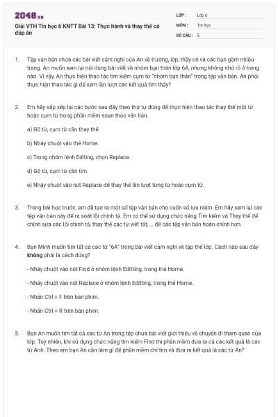 Giải VTH Tin học 6 KNTT Bài 13: Thực hành và thay thế có đáp án
