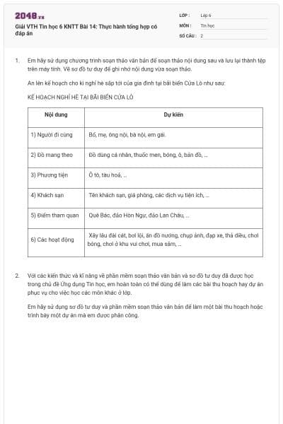 Giải VTH Tin học 6 KNTT Bài 14: Thực hành tổng hợp có đáp án