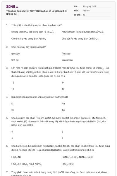 Tổng hợp đề ôn luyện THPTQG Hóa học có lời giải chi tiết (Đề số 17)