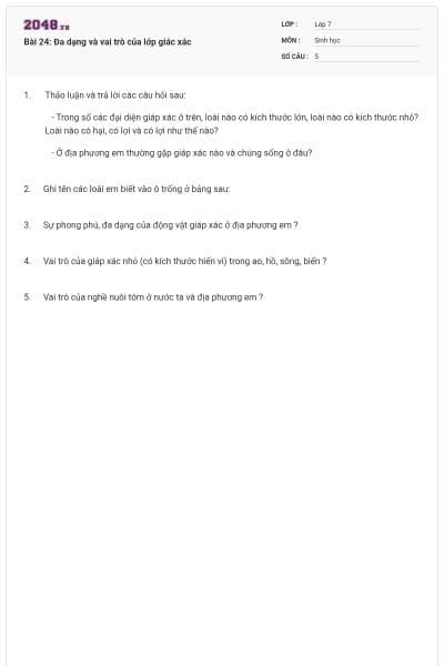 Bài 24: Đa dạng và vai trò của lớp giác xác