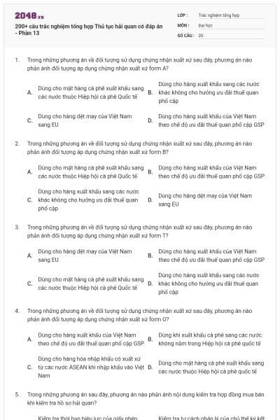 200+ câu trắc nghiệm tổng hợp Thủ tục hải quan có đáp án - Phần 13