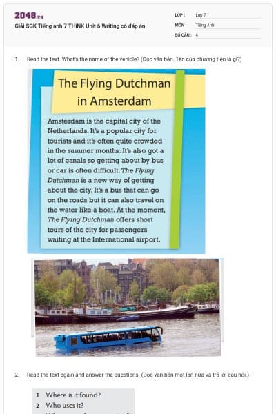 Giải SGK Tiếng anh 7 THiNK Unit 6 Writing có đáp án