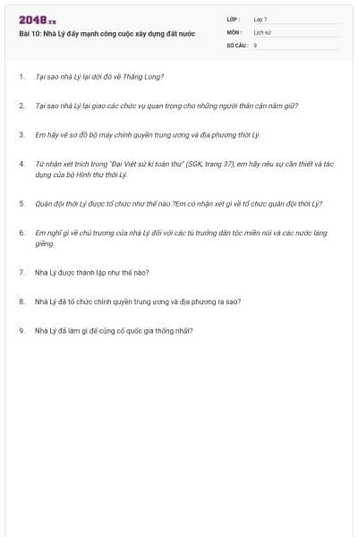 Bài 10: Nhà Lý đẩy mạnh công cuộc xây dựng đất nước