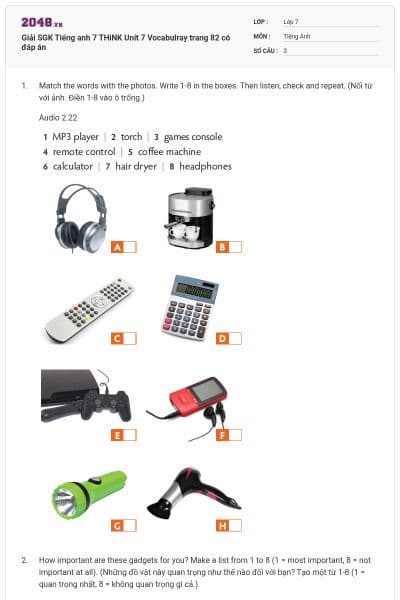 Giải SGK Tiếng anh 7 THiNK Unit 7 Vocabulray trang 82 có đáp án