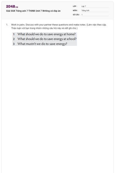 Giải SGK Tiếng anh 7 THiNK Unit 7 Writing có đáp án