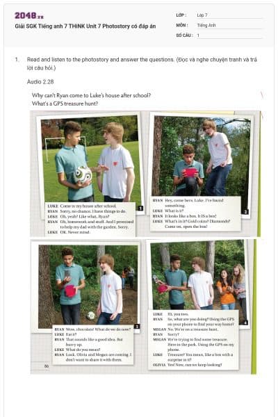 Giải SGK Tiếng anh 7 THiNK Unit 7 Photostory có đáp án