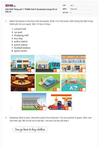 Giải SGK Tiếng anh 7 THiNK Unit 8 Vocabulary trang 92 có đáp án