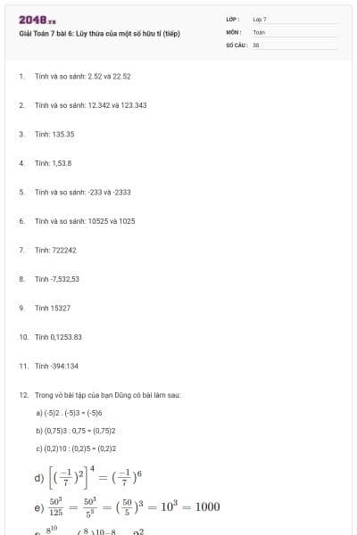 Giải Toán 7 bài 6: Lũy thừa của một số hữu tỉ (tiếp)