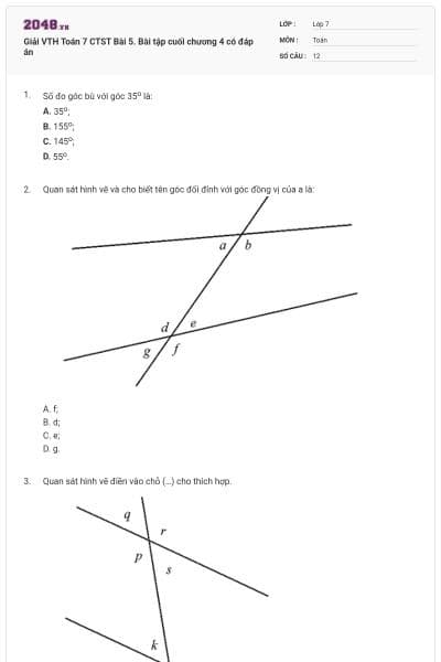 Giải VTH Toán 7 CTST Bài 5. Bài tập cuối chương 4 có đáp án